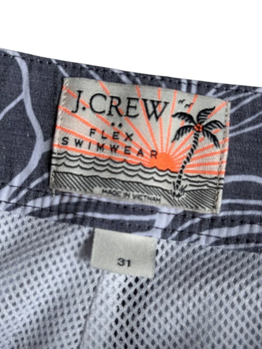 J. Crew Men's Flex Swimwear Men's Floral Swim Trunks (Grey & White) - 31